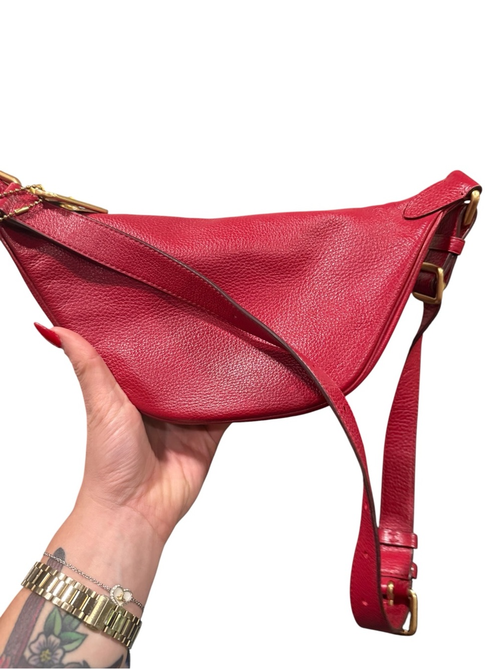 Coach x Jennifer Lopez Red Pebble Leather Belt Bag / Crossbody with Turnlock - Picture 3 of 10